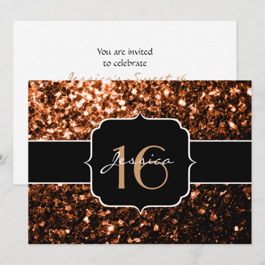 Bronze glitter sparkles Sweet 16 Uitnodiging (Voorkant / Achterkant)