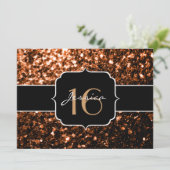 Bronze glitter sparkles Sweet 16 Uitnodiging (Staand voorkant)