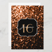 Bronze glitter sparkles Sweet 16 Uitnodiging (Voorkant / Achterkant)