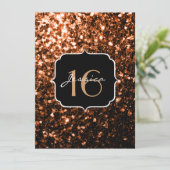 Bronze glitter sparkles Sweet 16 Uitnodiging (Staand voorkant)