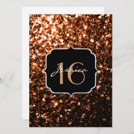 Bronze glitter sparkles Sweet 16 Uitnodiging