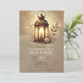 Bronze Glowing Lantern Romantisch Rustiek Verlovin Kaart (Staand voorkant)