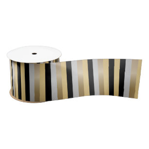 Bronze, Gold, Black en Silver Stripes Satijnen Lint