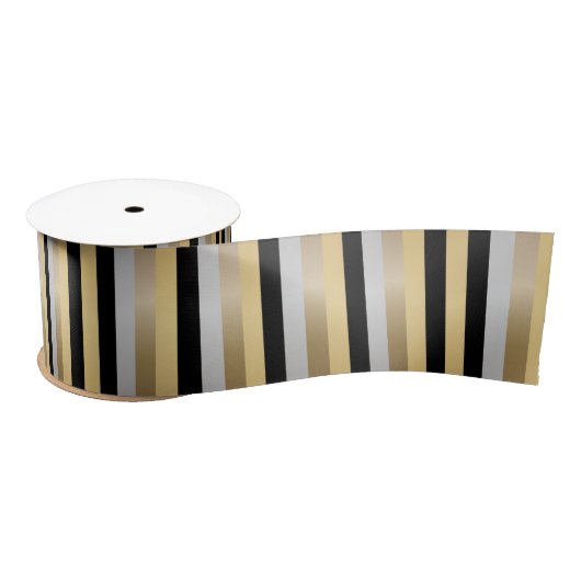 Bronze, Gold, Black en Silver Stripes Satijnen Lint (Spoel)