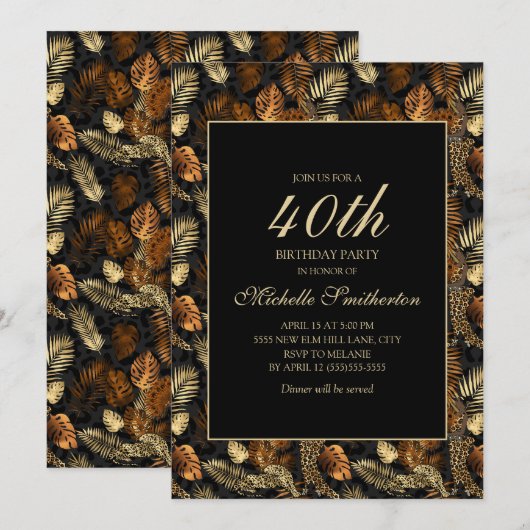 Bronze Gold Black Leaves 40e verjaardag Kaart (Voorkant / Achterkant)