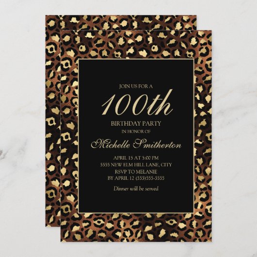 Bronze Gold Black Leopard 100e verjaardag Kaart (Voorkant / Achterkant)