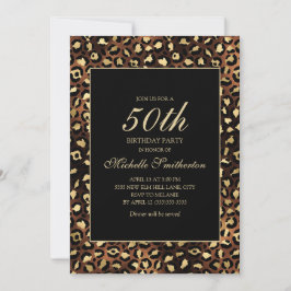 Bronze Gold Black Leopard 50th Birthday Party Kaart
