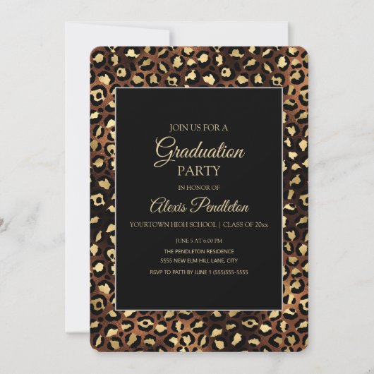 Bronze Gold Black Leopard Cheetah Graduparty Kaart (Voorkant)