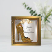 Bronze Gold Cream High Hiel Shoe Birthday Party Kaart (Staand voorkant)