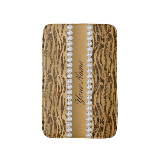 Bronze Gold Faux Foil Zebra Stripes Badmat (Voorkant Verticaal)