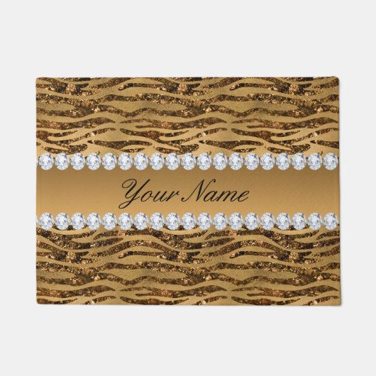 Bronze Gold Faux Foil Zebra Stripes Deurmat (Voorkant)