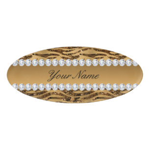 Bronze Gold Faux Foil Zebra Stripes Naambadge