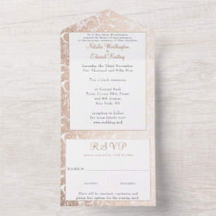 Bronze Gold Filigree Paisley Henna Wedding RSVP All In One Uitnodiging