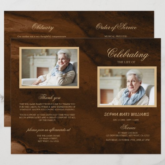 Bronze & Gold Funeral Program | Dienstenvolgorde (Voorkant / Achterkant)