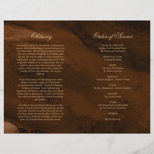 Bronze & Gold Funeral Program | Dienstenvolgorde (Achterkant)