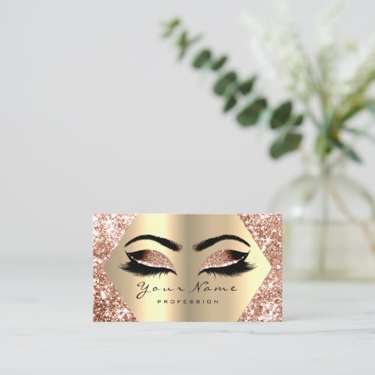 Bronze Gold Glitter Makeup Artist Lashes Visitekaartje (Staand voorkant)