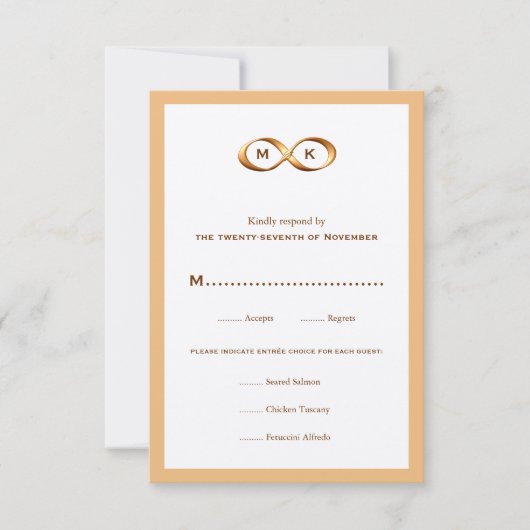 Bronze Gold Infinity Hand Clasp Wedding RSVP-kaart RSVP Kaartje (Voorkant)