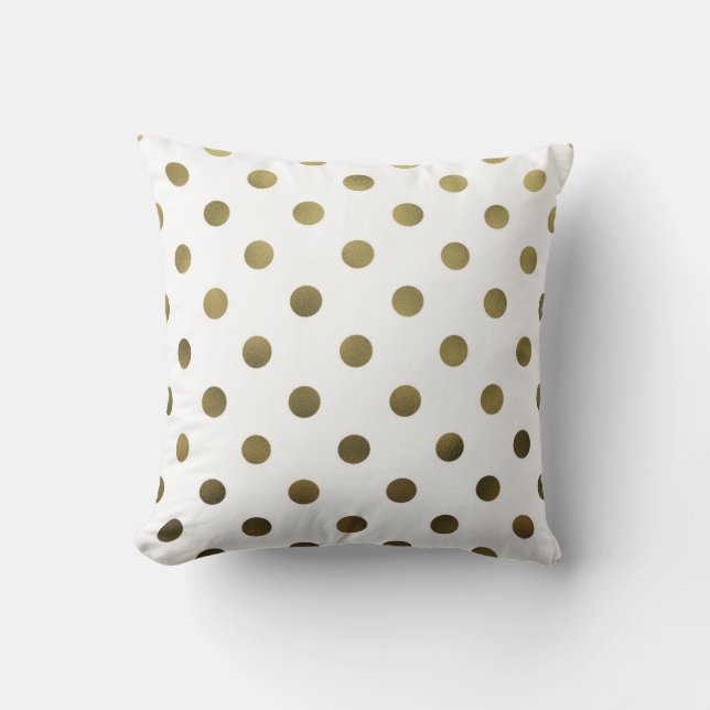 Bronze Gold Leaf Metallic Faux Foil Polka Dot Kussen (Voorkant)