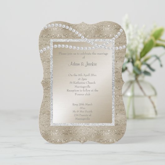 Bronze Gold Sparkle Pearl ELEGANT CLASSY WEDDING Kaart (Staand voorkant)