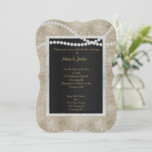 Bronze Gold Sparkle Pearl ELEGANT CLASSY WEDDING Kaart (Staand voorkant)