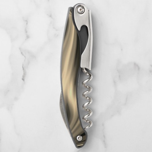 Bronze-golvingen op bruinbeige achtergrond kurkentrekker (Achterkant)