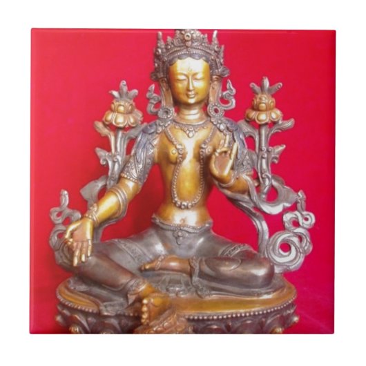 BRONZE GREEN TARA STATUT ANCIENT TIBET TEGELTJE (Voorkant)