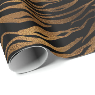 Bronze Honey Gold Metal Black Tiger Animal Skin Cadeaupapier