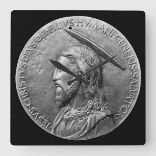 Bronze Jesus Christ Sculpture Latin Text Vierkante Klok