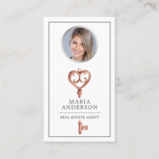 Bronze Key Real Estate Agent Foto QR Code Visitekaartje (Voorkant)