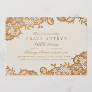 Bronze Lace 100th Birthday Invitation Kaart