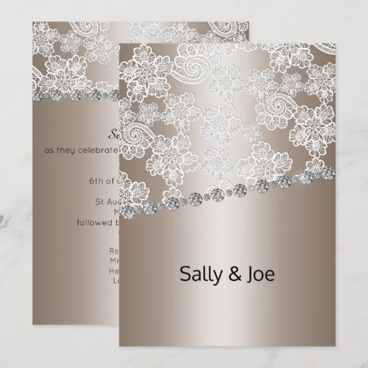  BRONZE LACE DIAMOND WEDDING INVITATIONS KAART (Voorkant / Achterkant)