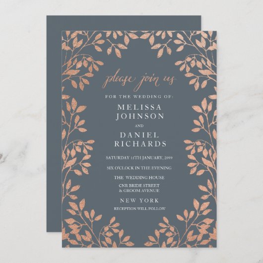 Bronze Leaves Border Huwelijksuitnodiging Kaart (Voorkant / Achterkant)