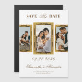 Bronze  Lijst Script 3 Foto De datum opslaan Magnetische Uitnodiging (Voorkant / Achterkant)