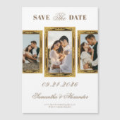 Bronze  Lijst Script 3 Foto De datum opslaan Magnetische Uitnodiging (Voorkant)