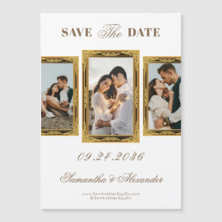 Bronze  Lijst Script 3 Foto De datum opslaan Magnetische Uitnodiging