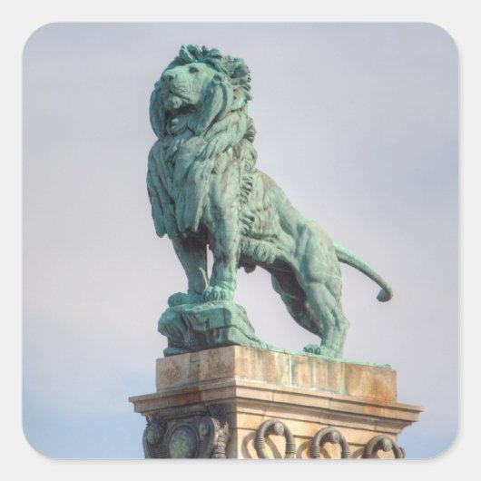 Bronze Lion Statue Vierkante Sticker (Voorkant)