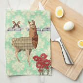 Bronze Llama & Butterfly Mint Julep Damask Theedoek (Quarter Fold)