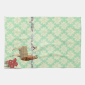 Bronze Llama & Butterfly Mint Julep Damask Theedoek (Horizontaal)