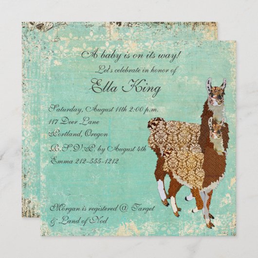 Bronze Llamas Baby Uitnodiging (Voorkant / Achterkant)