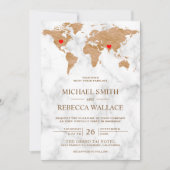 Bronze Marble Wereldkaart Traveling Hearts Wedding Kaart (Voorkant)