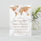 Bronze Marble Wereldkaart Traveling Hearts Wedding Kaart (Staand voorkant)