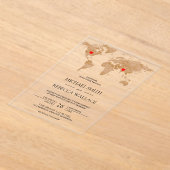 Bronze Marble World Map Traveling Hearts Wedding Acryl Uitnodigingen (Laagn)