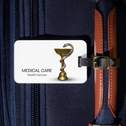 Bronze Medical Bowl Hygieia White Snake Caduceus Bagagelabel (Voorkant Insitu 4)