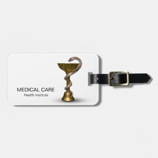 Bronze Medical Bowl Hygieia White Snake Caduceus Bagagelabel (Voorkant horizontaal)
