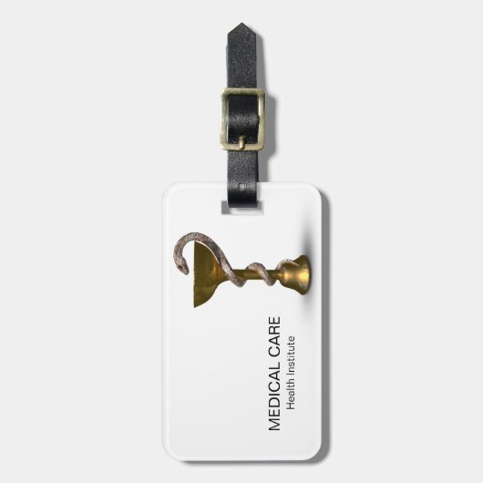 Bronze Medical Bowl Hygieia White Snake Caduceus Bagagelabel (Voorkant verticaal)