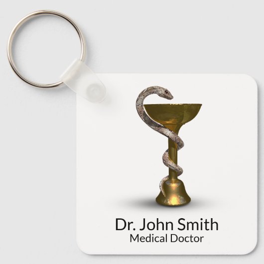 Bronze Medical slang Bowl Hygieia White Caduceus Sleutelhanger (Voorkant)