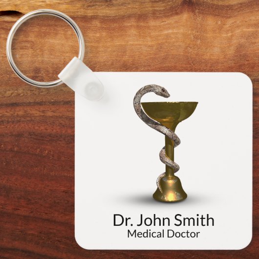 Bronze Medical slang Bowl Hygieia White Caduceus Sleutelhanger (Voorkant)