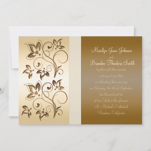 Bronze met Ivory Ribbon Monogrammed Uitnodiging (Achterkant)