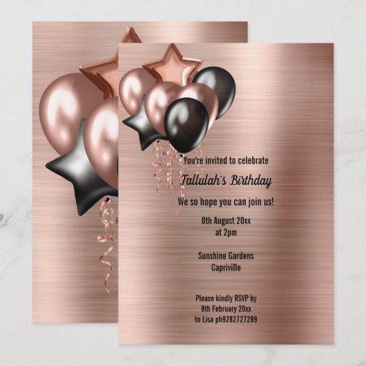 BRONZE METALLIC BUNCH OF BALLOONS INVITATION KAART (Voorkant / Achterkant)
