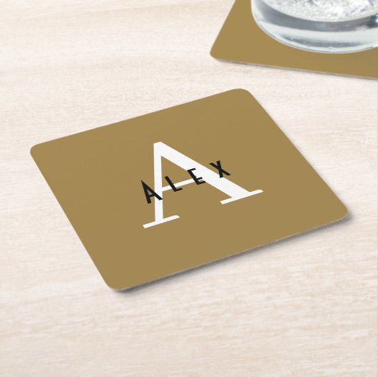 Bronze Mist Brown Modern Custom Monogram Kartonnen Onderzetters (Schuin)
